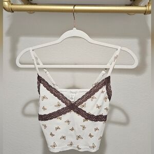 Full Tilt White and Brown Butterfly Lace Cami